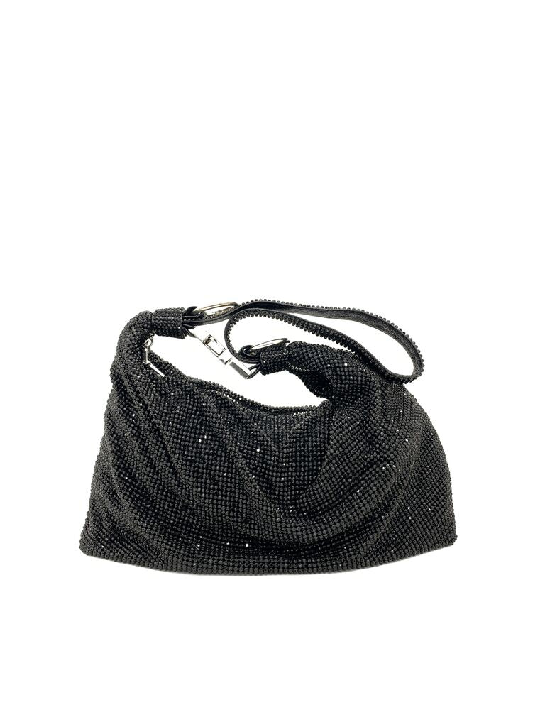 Black Beaded Evening Handbag with Shoulder Strap