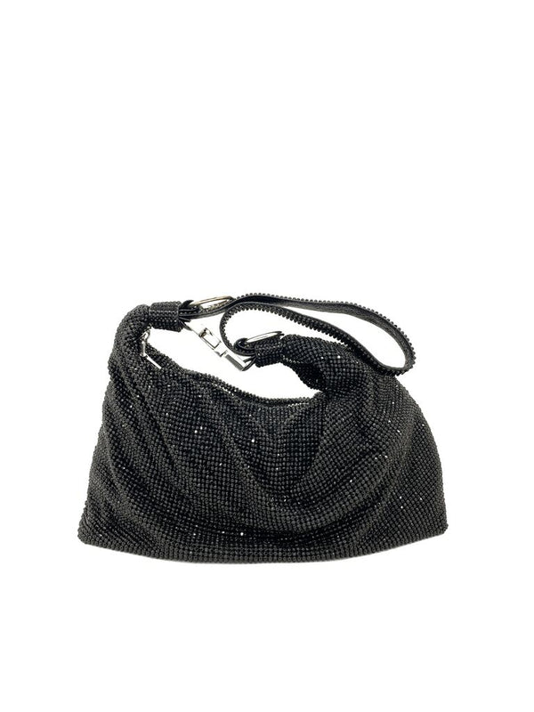 Black Beaded Evening Handbag with Shoulder Strap