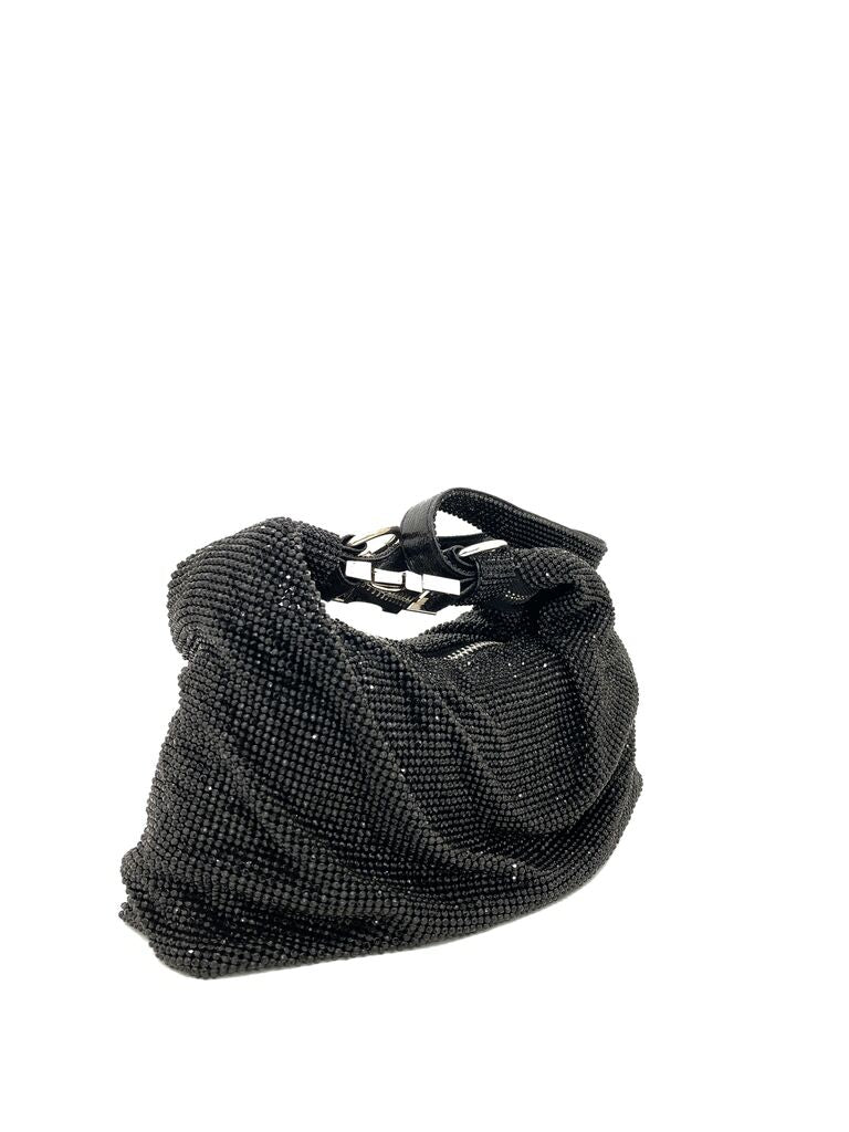 Black Beaded Evening Handbag with Shoulder Strap