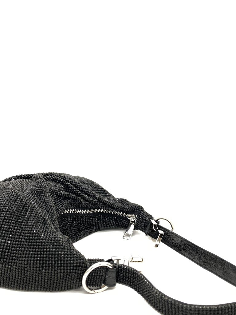 Black Beaded Evening Handbag with Shoulder Strap