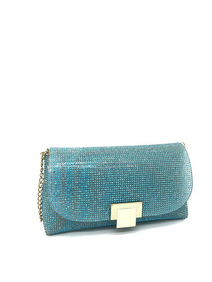 Turquoise Beaded Evening Clutch with Gold Chain