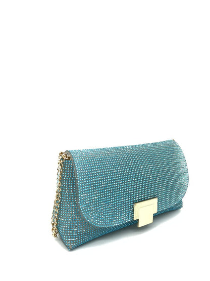 Turquoise Beaded Evening Clutch with Gold Chain