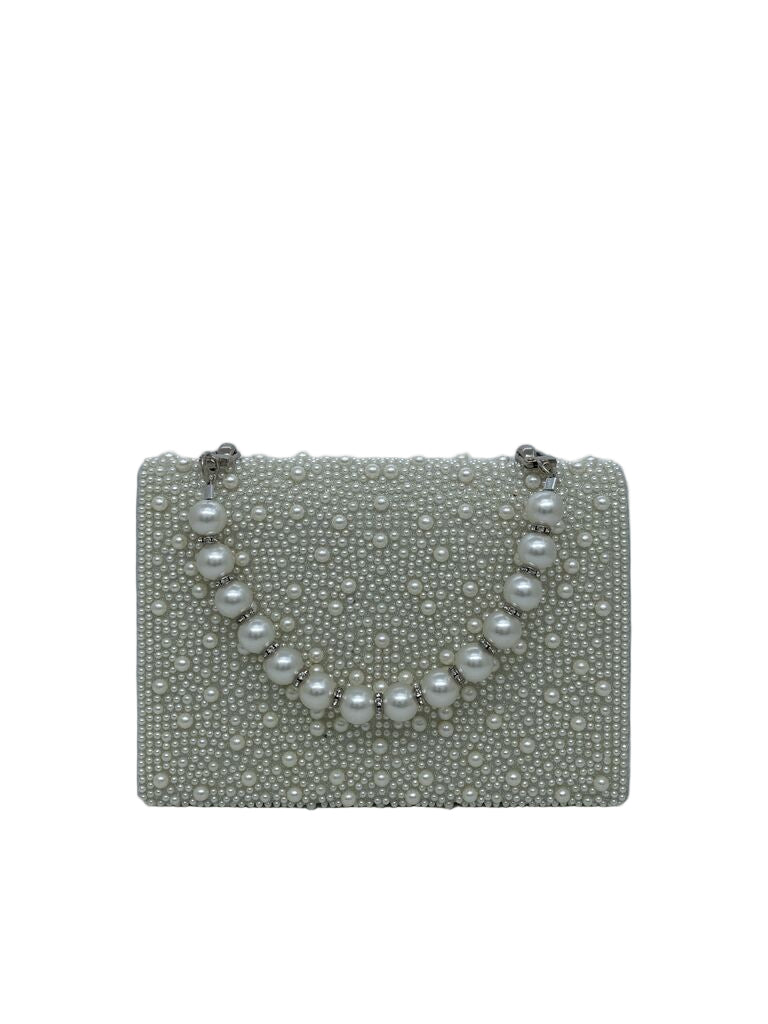 Ivory Pearlescent Clutch with Textured Design