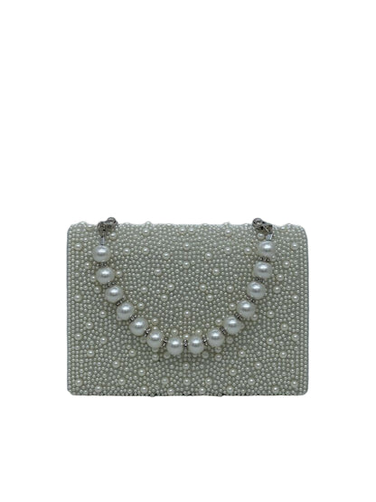 Ivory Pearlescent Clutch with Textured Design