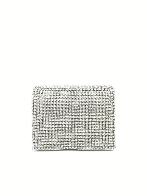 Silver Mesh Clutch with Rhinestone Embellishment
