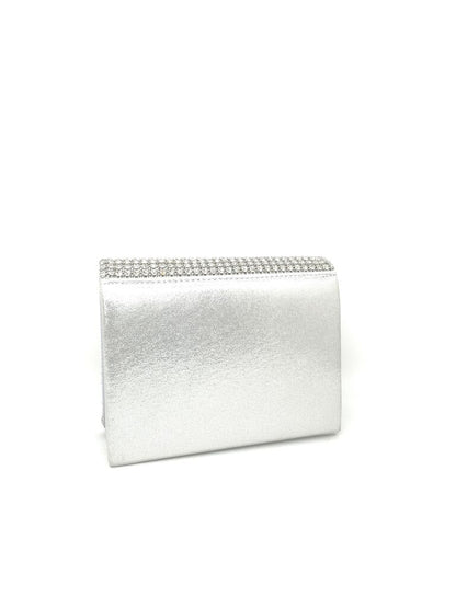 Silver Mesh Clutch with Rhinestone Embellishment