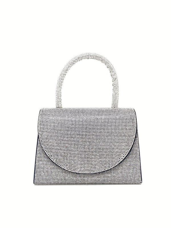 Silver Beaded Handbag with Structured Design