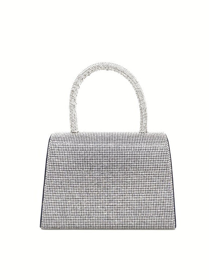 Silver Beaded Handbag with Structured Design