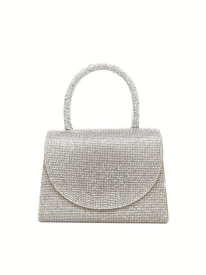 Silver Sparkling Mini Handbag with Rounded Flap