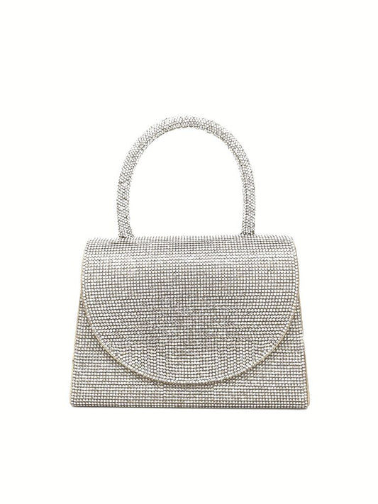 Silver Sparkling Mini Handbag with Rounded Flap