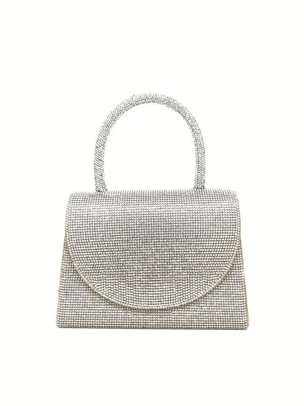 Silver Sparkling Mini Handbag with Rounded Flap