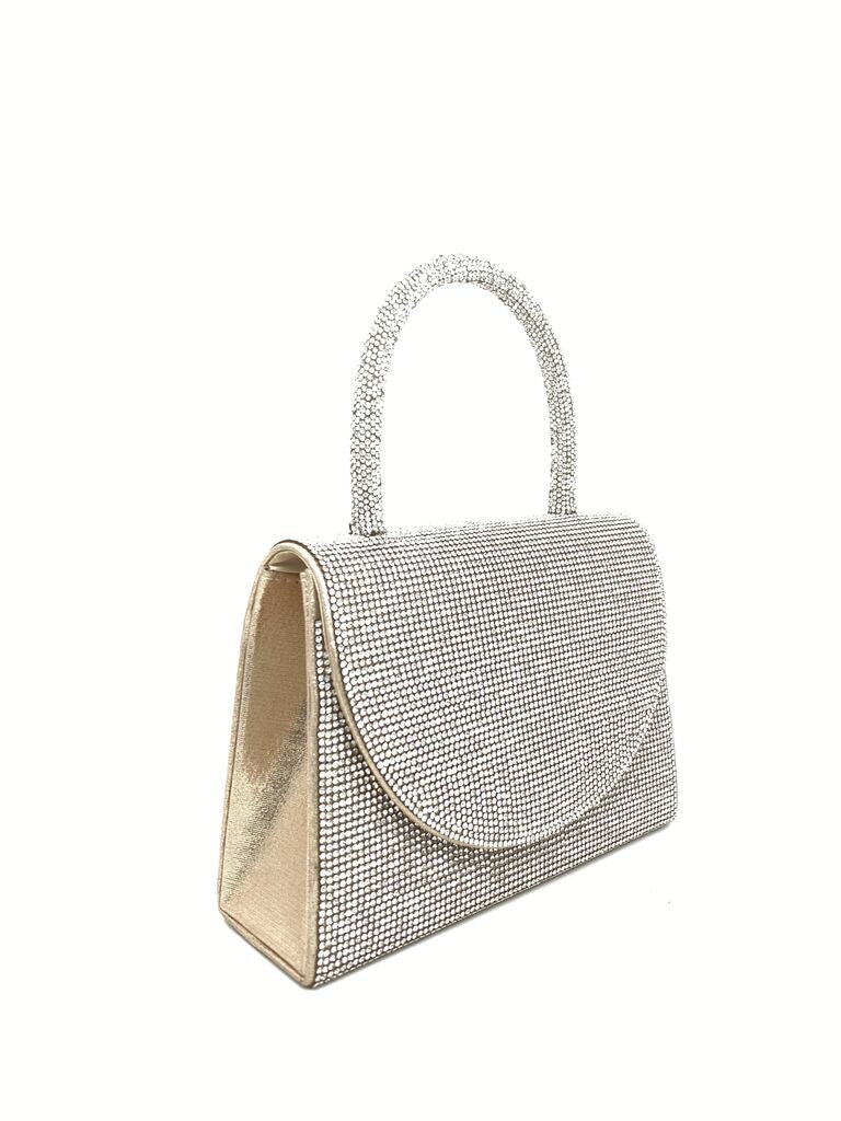 Silver Sparkling Mini Handbag with Rounded Flap
