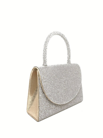 Silver Sparkling Mini Handbag with Rounded Flap