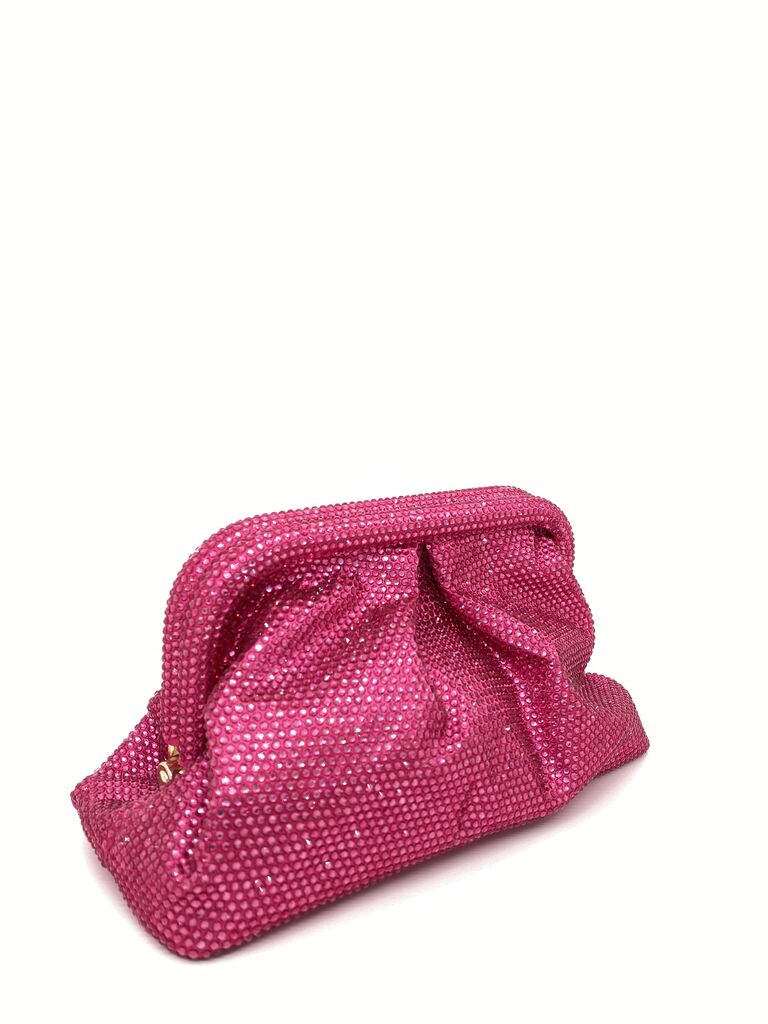Pink Sparkling Clutch with Gathered Design