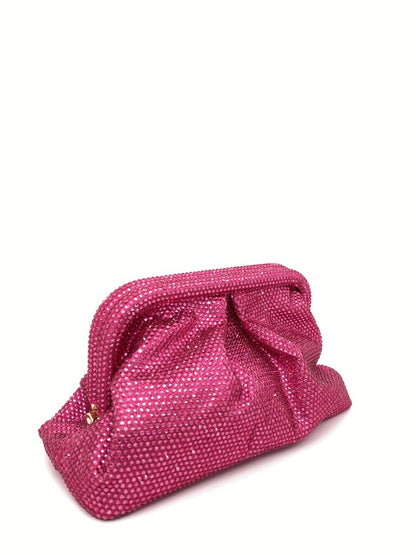 Pink Sparkling Clutch with Gathered Design