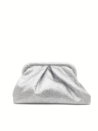 Silver Textured Evening Clutch with Gathered Detailing