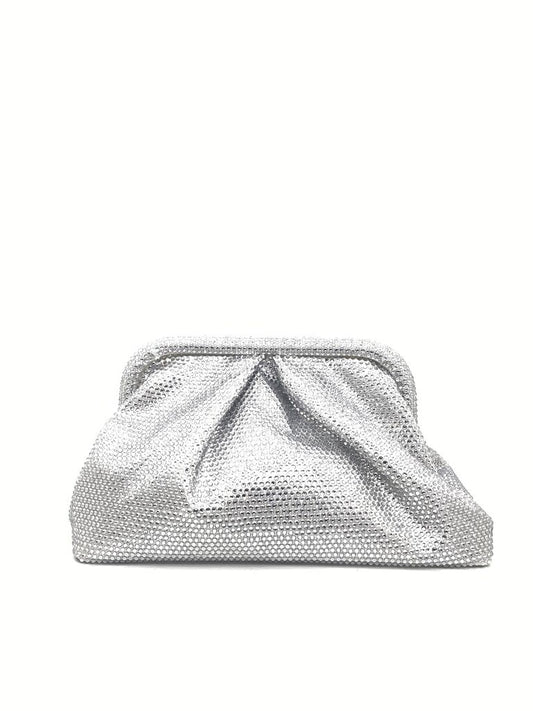 Silver Textured Evening Clutch with Gathered Detailing