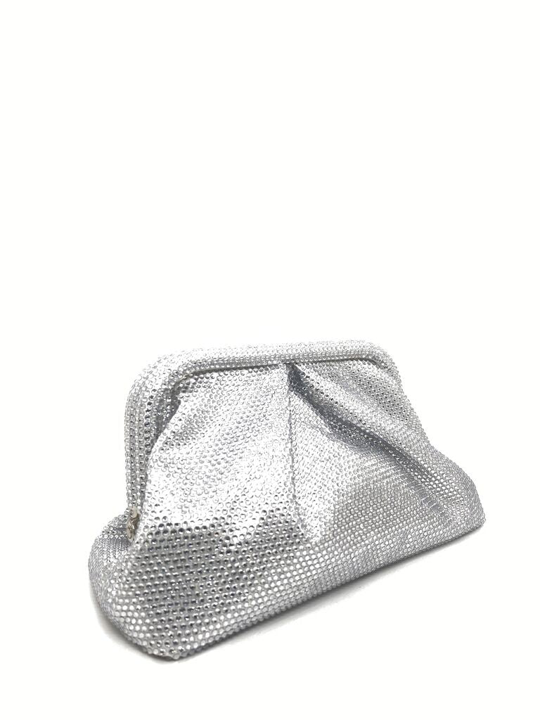 Silver Textured Evening Clutch with Gathered Detailing
