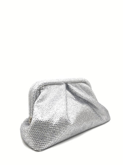 Silver Textured Evening Clutch with Gathered Detailing