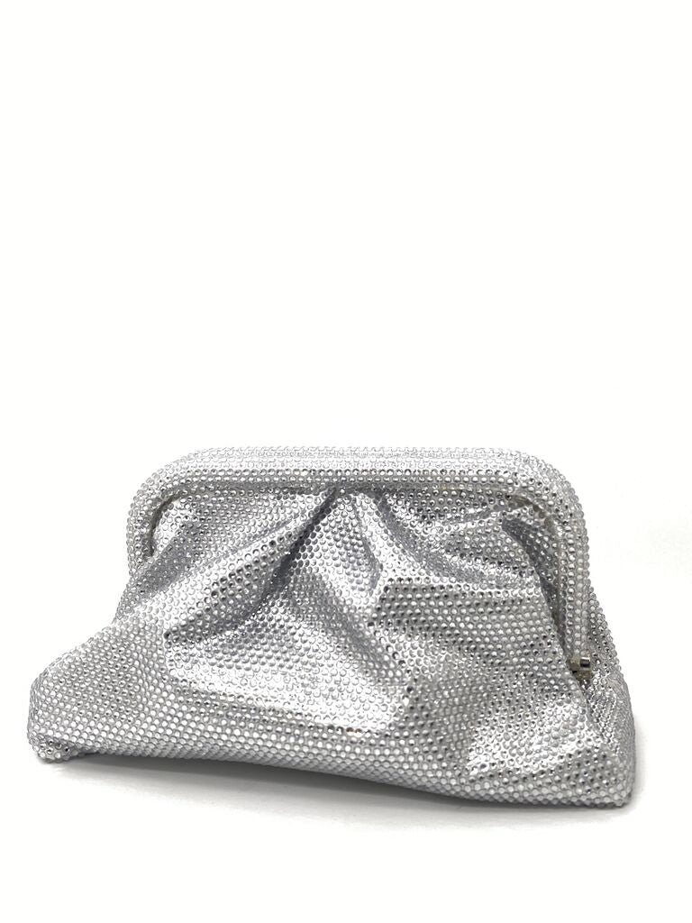 Silver Textured Evening Clutch with Gathered Detailing