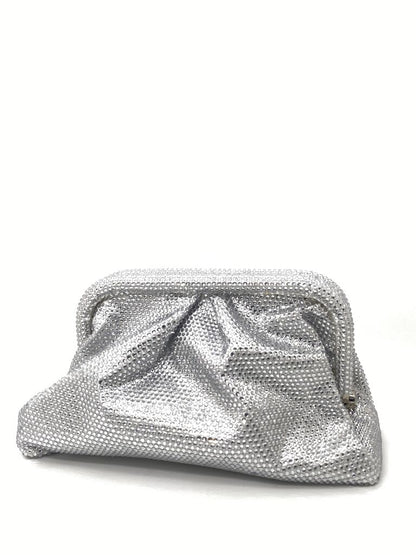 Silver Textured Evening Clutch with Gathered Detailing