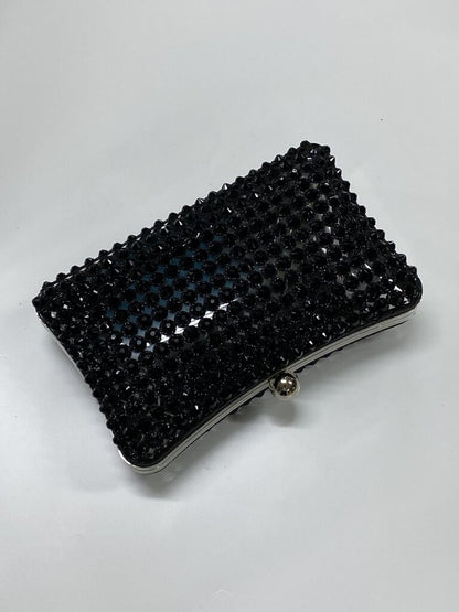 Black Crystal Embellished Clutch with Snap Closure