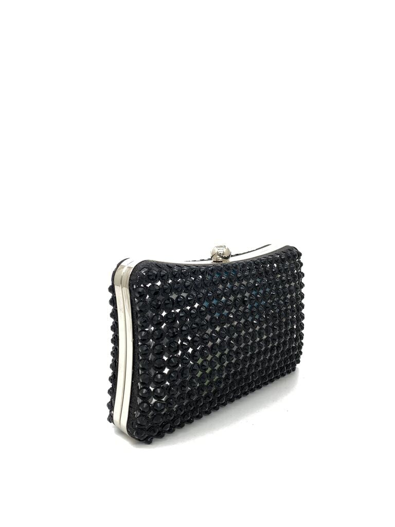 Black Crystal Embellished Clutch with Snap Closure