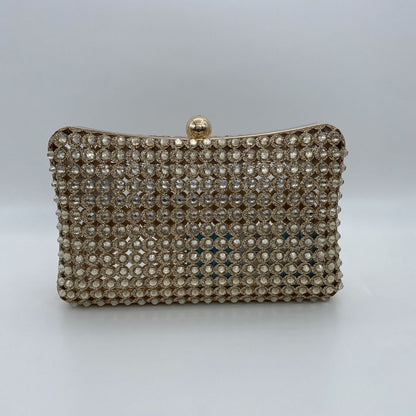 Gold Beaded Clutch with Rhinestone Detailing