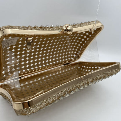 Gold Beaded Clutch with Rhinestone Detailing