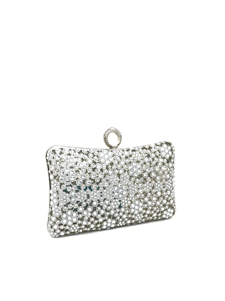 Silver Beaded Evening Clutch with Ring Closure