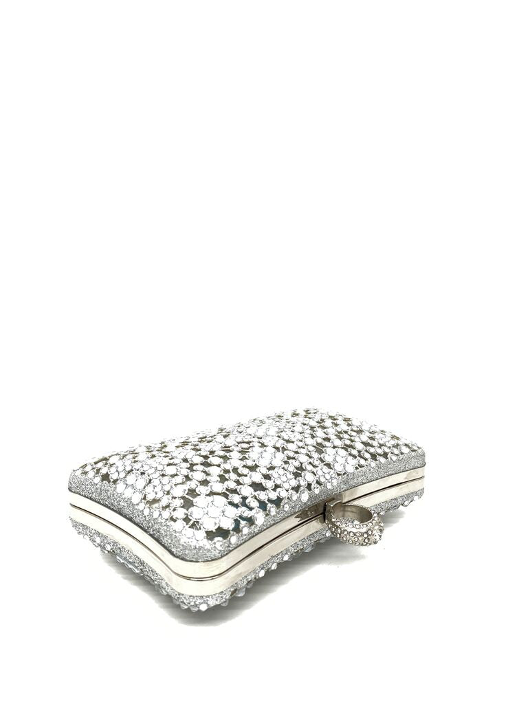 Silver Beaded Evening Clutch with Ring Closure