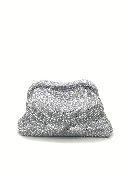 Silver Beaded Clutch with Sparkling Embellishments