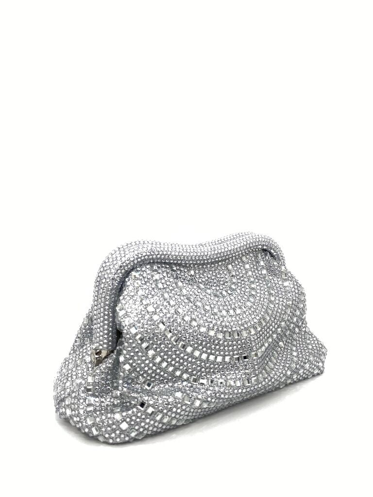 Silver Beaded Clutch with Sparkling Embellishments
