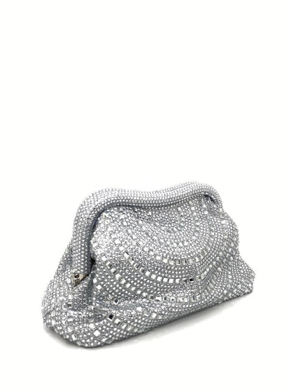 Silver Beaded Clutch with Sparkling Embellishments