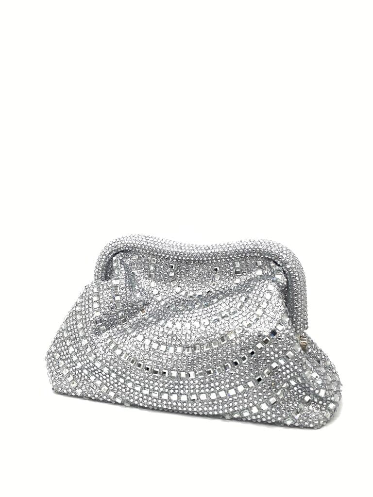 Silver Beaded Clutch with Sparkling Embellishments