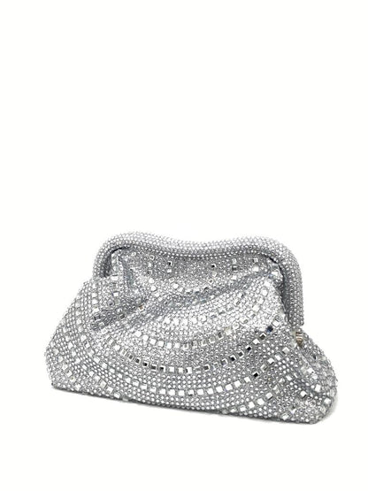 Silver Beaded Clutch with Sparkling Embellishments