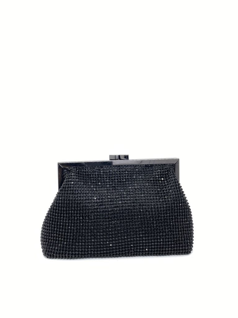 Black Beaded Clutch with Metal Frame