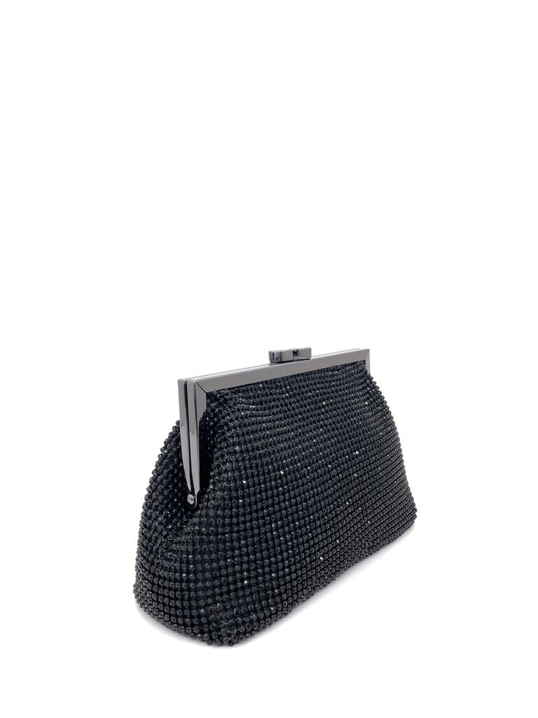 Black Beaded Clutch with Metal Frame