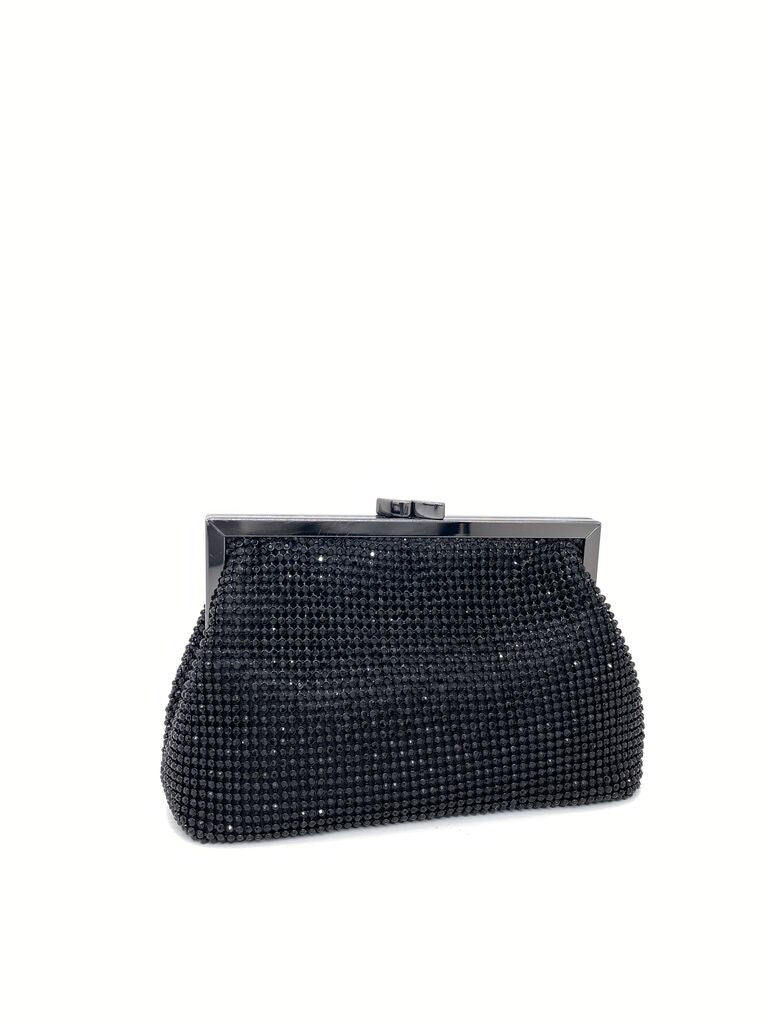 Black Beaded Clutch with Metal Frame