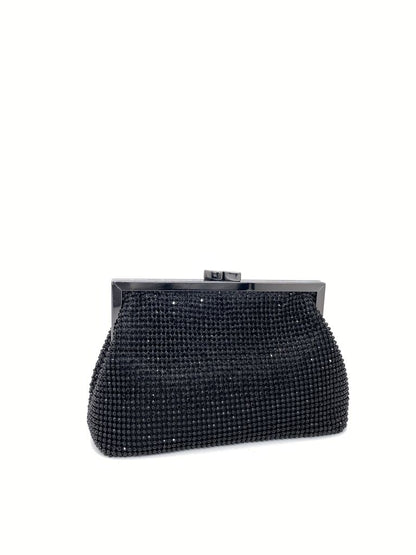 Black Beaded Clutch with Metal Frame