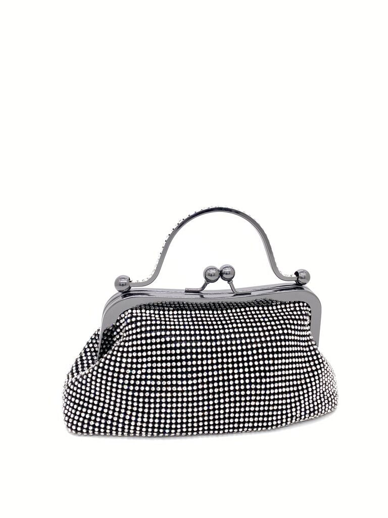 Silver Studded Evening Clutch with Handle