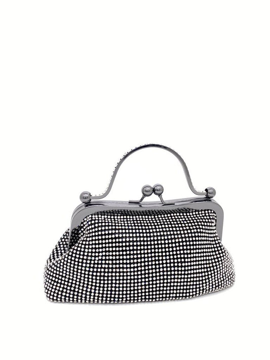Silver Studded Evening Clutch with Handle