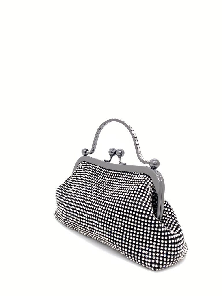 Silver Studded Evening Clutch with Handle