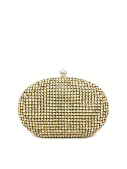 Gold Crystal-Embellished Evening Clutch with Clasp