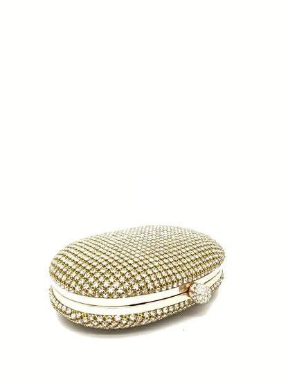 Gold Crystal-Embellished Evening Clutch with Clasp