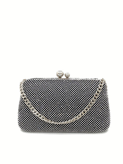 Black Glitter Clutch with Chain Strap