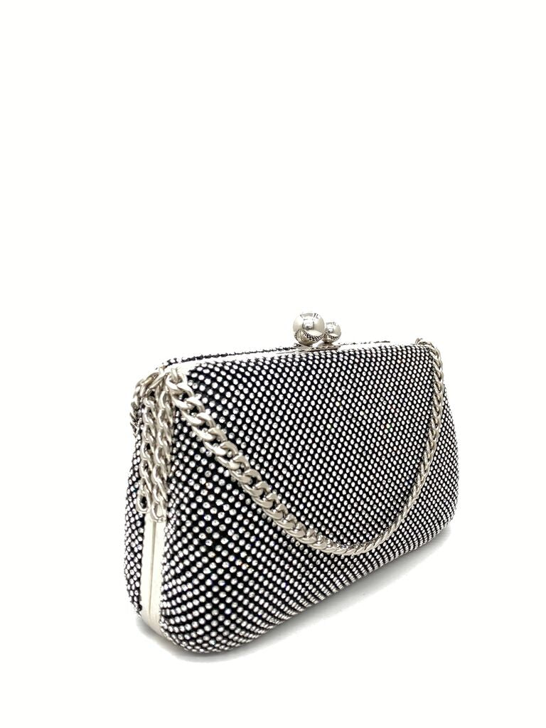 Black Glitter Clutch with Chain Strap