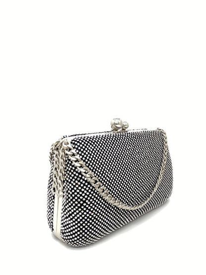 Black Glitter Clutch with Chain Strap