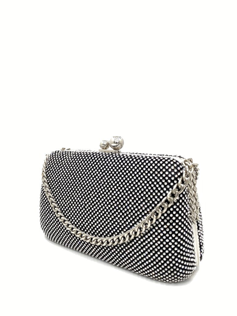 Black Glitter Clutch with Chain Strap