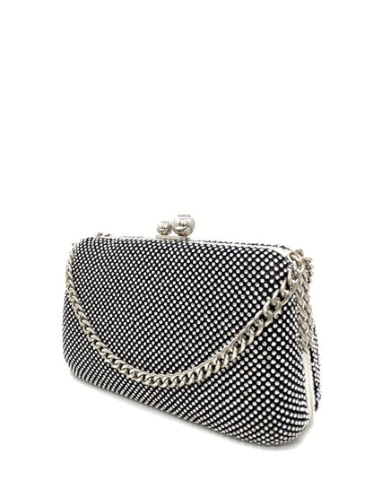 Black Glitter Clutch with Chain Strap